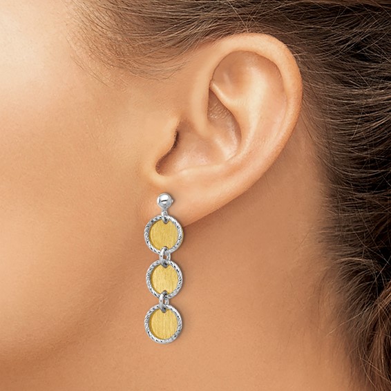 Leslie's SS Rhodium/Gold-plated Polished/Brushed Circles Dangle Earrings