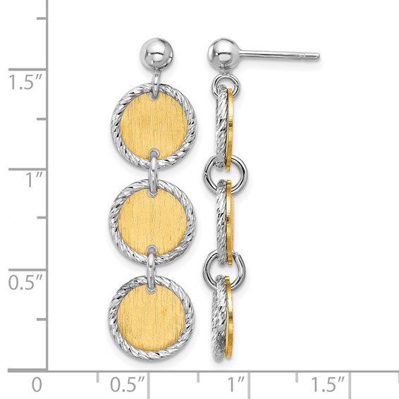 Leslie's SS Rhodium/Gold-plated Polished/Brushed Circles Dangle Earrings