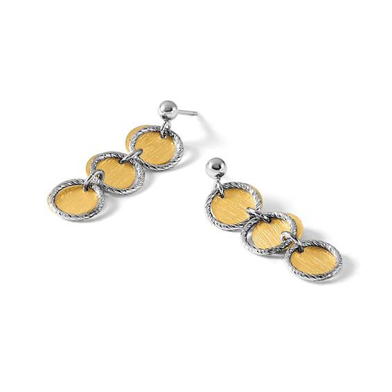 Leslie's SS Rhodium/Gold-plated Polished/Brushed Circles Dangle Earrings