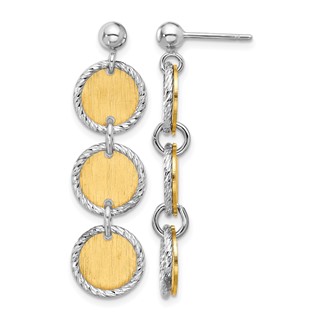 Leslie's SS Rhodium/Gold-plated Polished/Brushed Circles Dangle Earrings