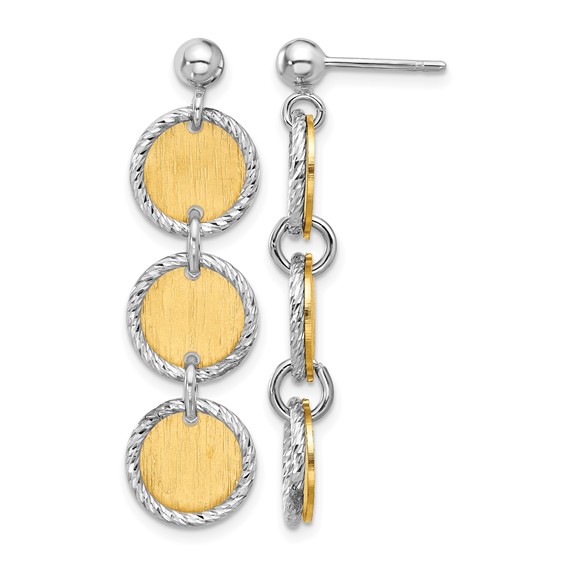 Leslie's SS Rhodium/Gold-plated Polished/Brushed Circles Dangle Earrings