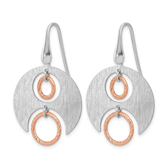 Leslie's SS Rhodium/Rose gold-plat Polished/Brushed Dangle Earrings