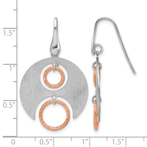Leslie's SS Rhodium/Rose gold-plat Polished/Brushed Dangle Earrings
