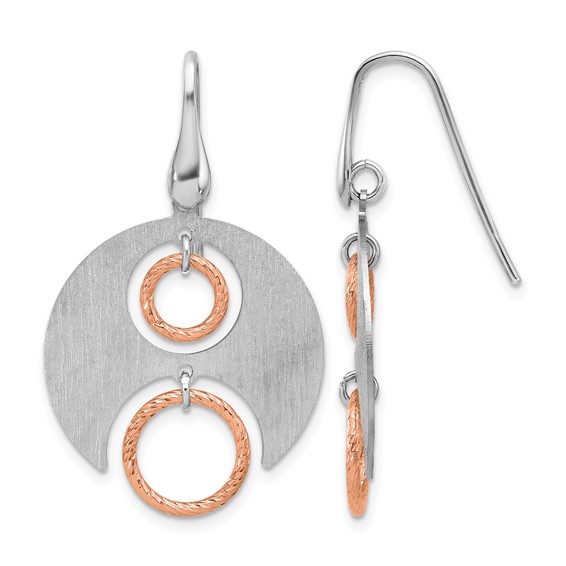 Leslie's SS Rhodium/Rose gold-plat Polished/Brushed Dangle Earrings