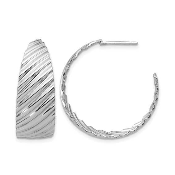 Leslie's Sterling Silver Polished and Grooved J-Hoop Earrings