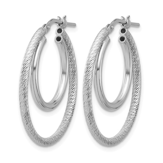 Leslie's Sterling Silver Rh-plat Polished and Textured Double Hoop Earrings