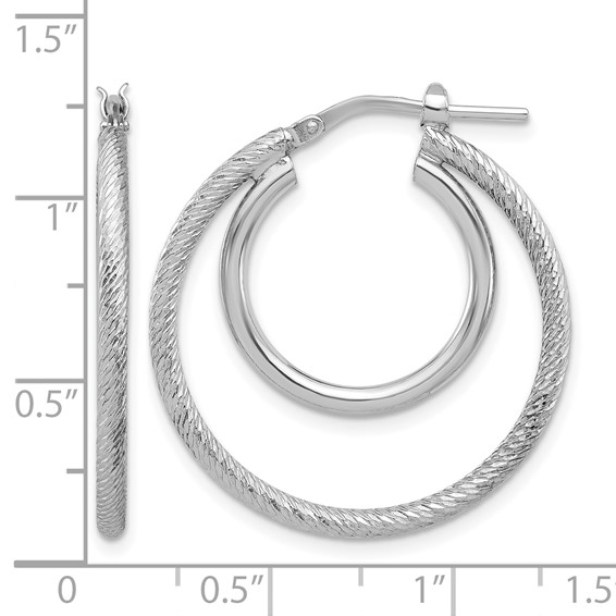 Leslie's Sterling Silver Rh-plat Polished and Textured Double Hoop Earrings