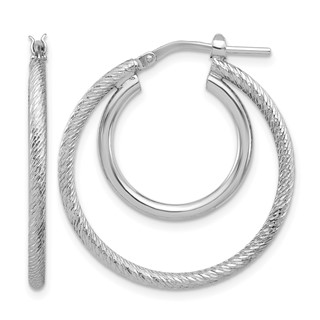 Leslie's Sterling Silver Rh-plat Polished and Textured Double Hoop Earrings