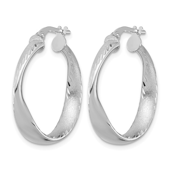 Leslie's Sterling Silver Satin and Diamond-cut Hoop Earrings