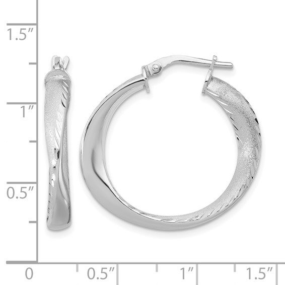 Leslie's Sterling Silver Satin and Diamond-cut Hoop Earrings