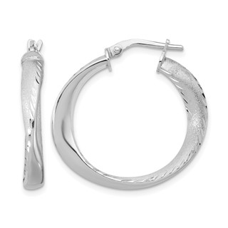 Leslie's Sterling Silver Satin and Diamond-cut Hoop Earrings