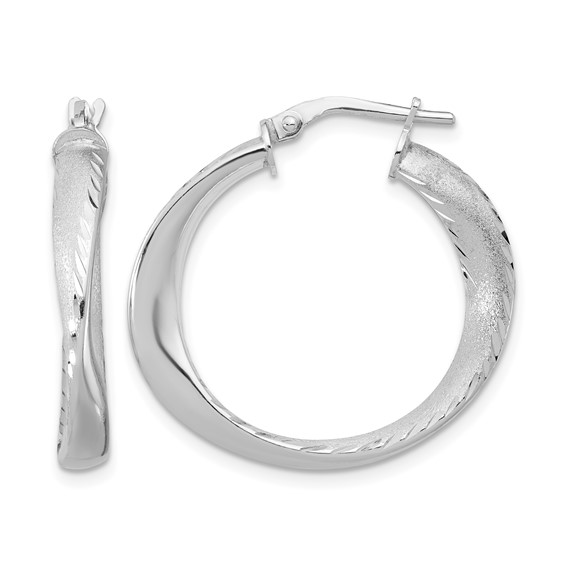 Leslie's Sterling Silver Satin and Diamond-cut Hoop Earrings