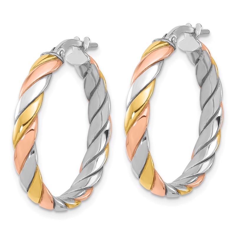 SS RH-plated with Gold and Rose-tone Polished Hoop Earrings
