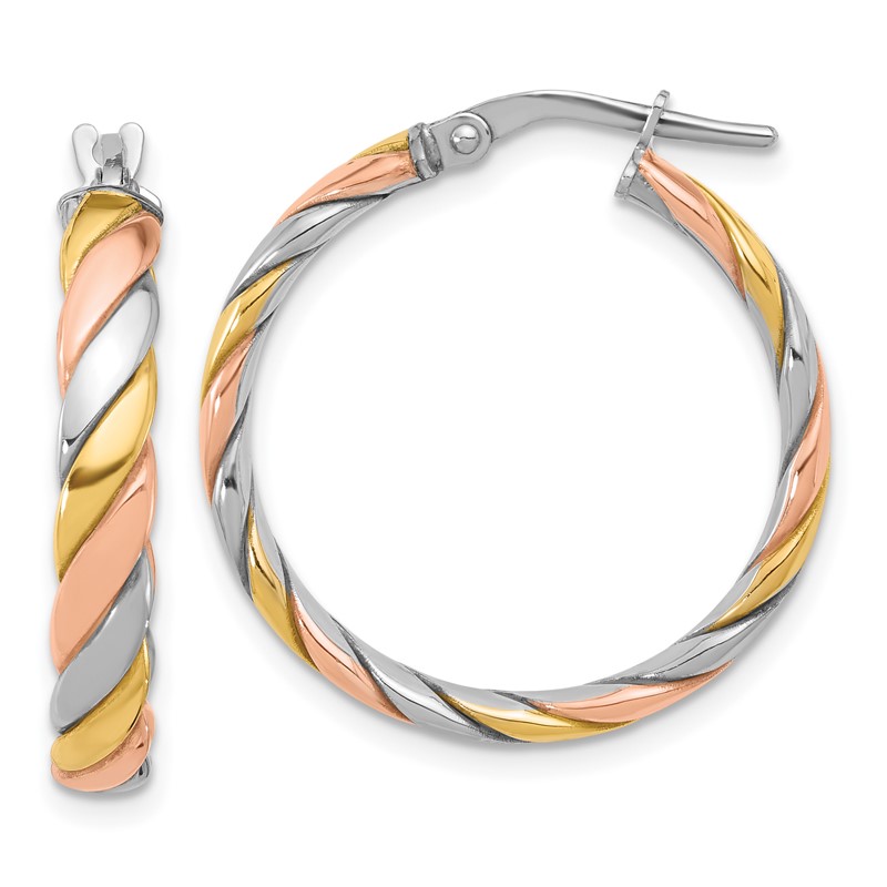 SS RH-plated with Gold and Rose-tone Polished Hoop Earrings