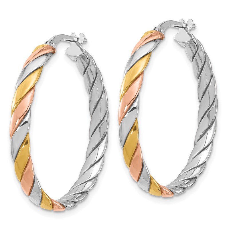SS RH-plated with Gold and Rose-tone Polished Hoop Earrings