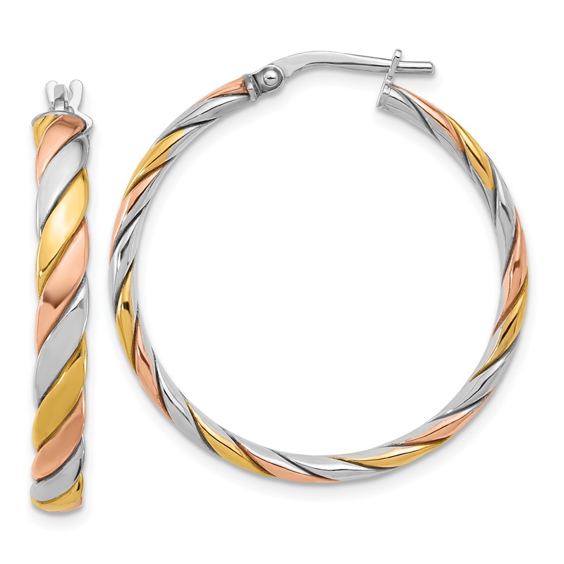 SS RH-plated with Gold and Rose-tone Polished Hoop Earrings