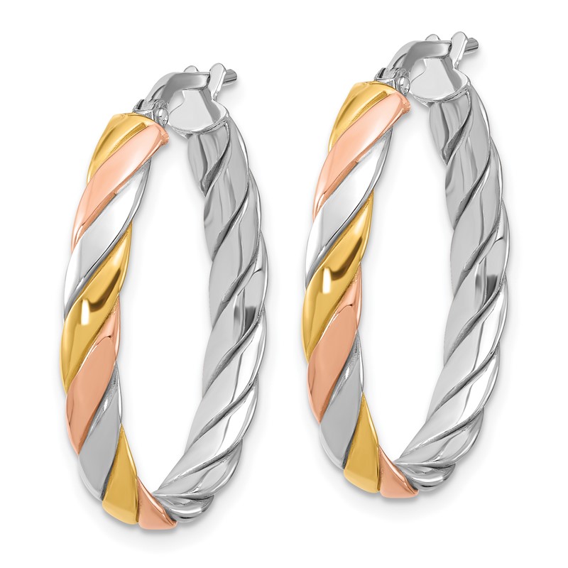 SS RH-plated with Gold and Rose-tone Polished Hoop Earrings