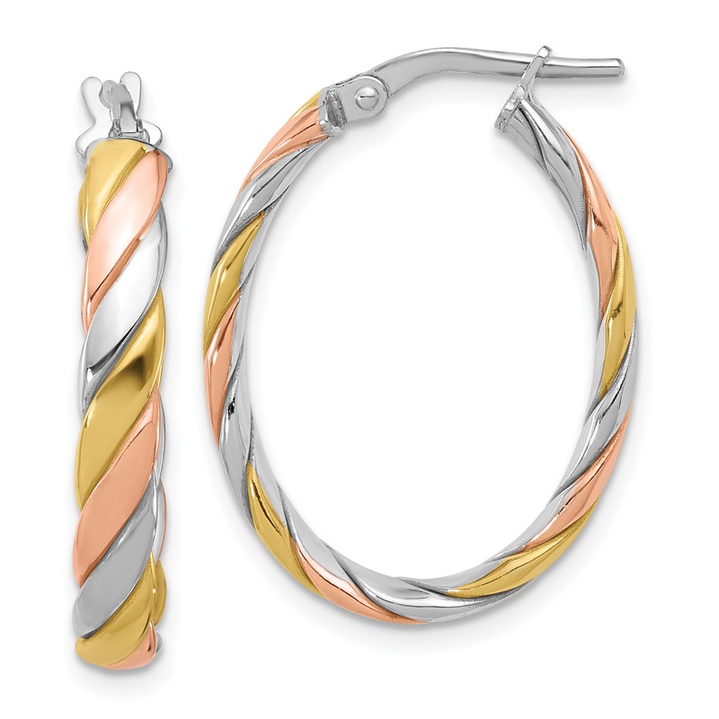 SS RH-plated with Gold and Rose-tone Polished Hoop Earrings