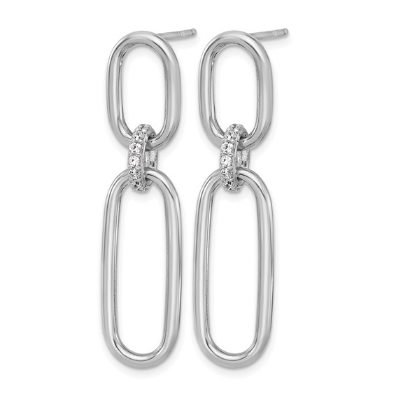 Leslie's Sterling Silver Rh-plated Polished CZ Dangle Post Earrings