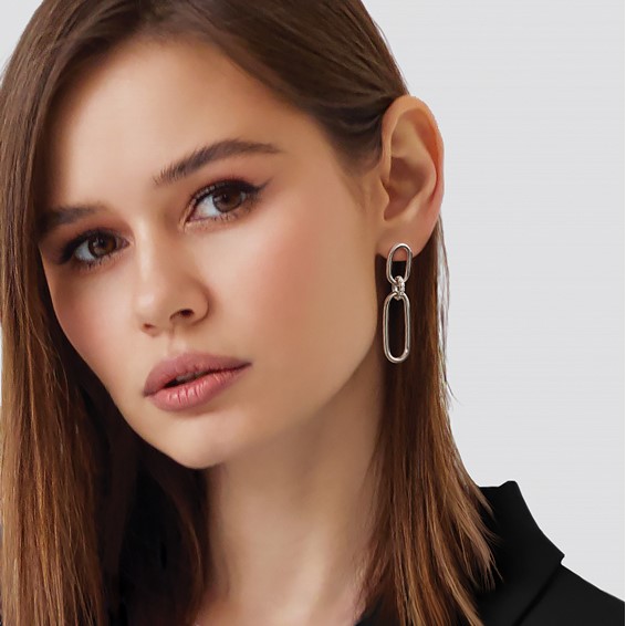 Leslie's Sterling Silver Rh-plated Polished CZ Dangle Post Earrings