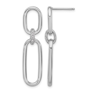 Leslie's Sterling Silver Rh-plated Polished CZ Dangle Post Earrings
