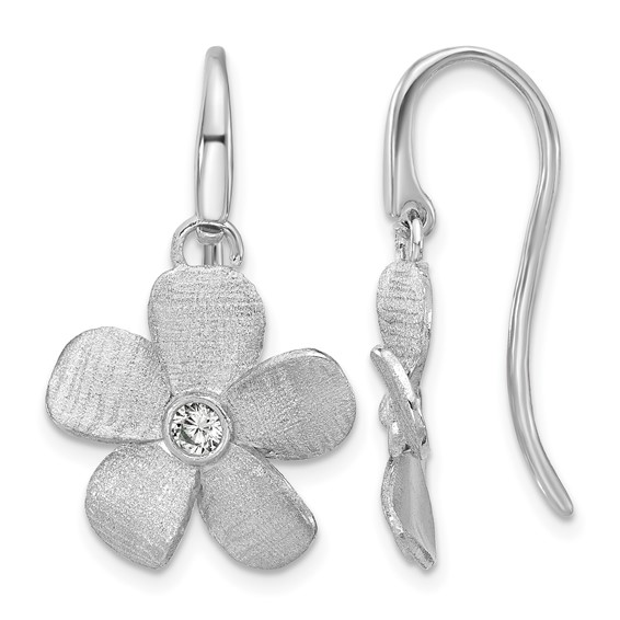Leslie's SS RH-plat Radiant Essence Pol/Scratch CZ Flower Earrings