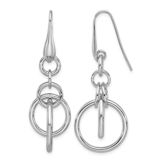 Leslie's Sterling Silver Rhodium-plated Polished Circle Dangle Earrings