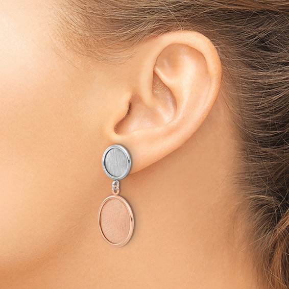 Leslie's SS Rhodium/Rose-tone Radiant Essence Polished/Scratch Earrings