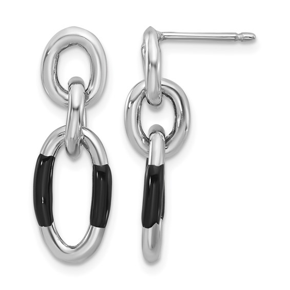 Leslie's Sterling Silver Rhodium-plated with Enamel Dangle Post Earrings