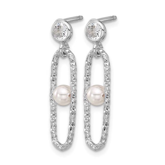 Leslie's Sterling Silver Rhodium-plated CZ and Crystal Pearl Dangle Earring