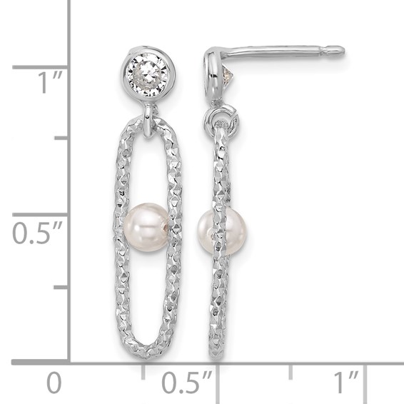 Leslie's Sterling Silver Rhodium-plated CZ and Crystal Pearl Dangle Earring
