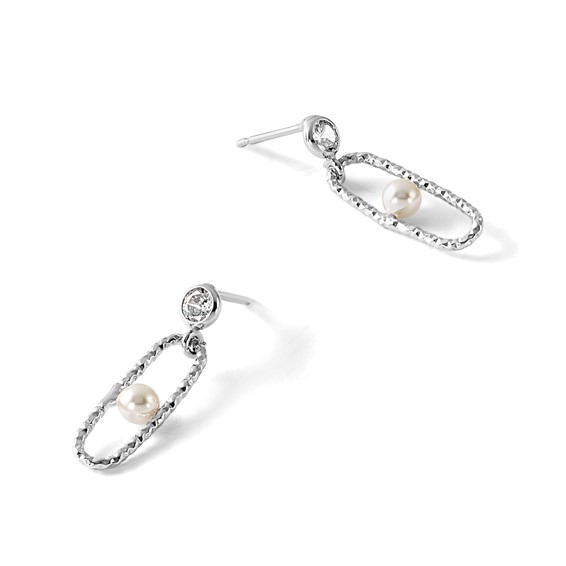 Leslie's Sterling Silver Rhodium-plated CZ and Crystal Pearl Dangle Earring