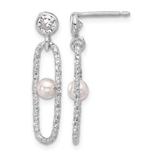 Leslie's Sterling Silver Rhodium-plated CZ and Crystal Pearl Dangle Earring
