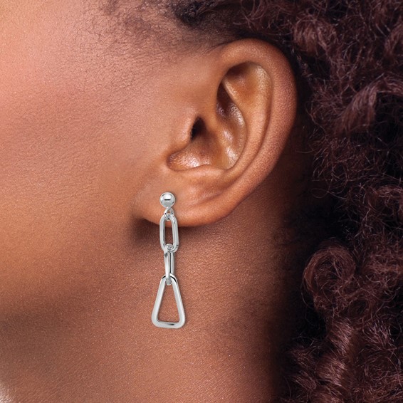 Leslie's Sterling Silver RH-plate Geometric Link Dangle Post Earrings