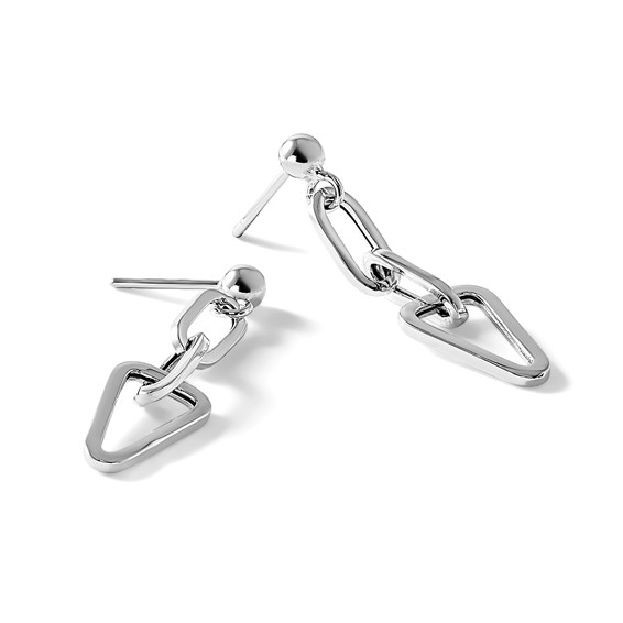 Leslie's Sterling Silver RH-plate Geometric Link Dangle Post Earrings