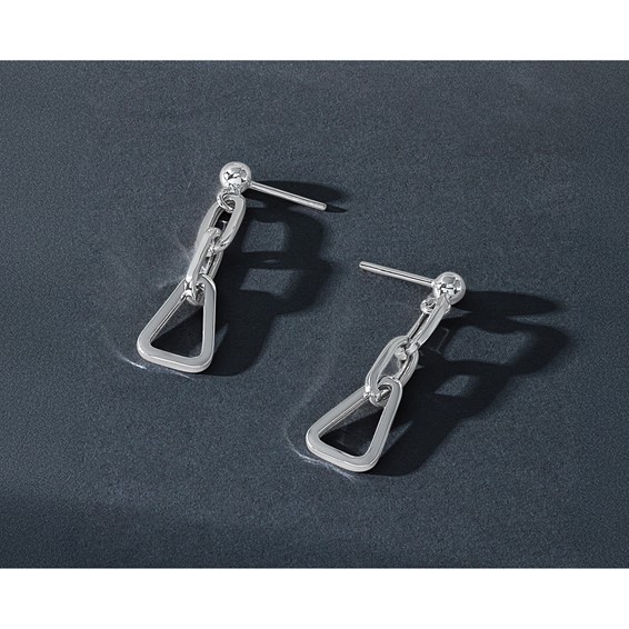 Leslie's Sterling Silver RH-plate Geometric Link Dangle Post Earrings