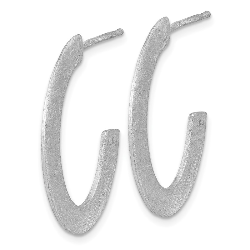 Sterling Silver RH-plated Scratch Finish J-Hoop Post Earrings