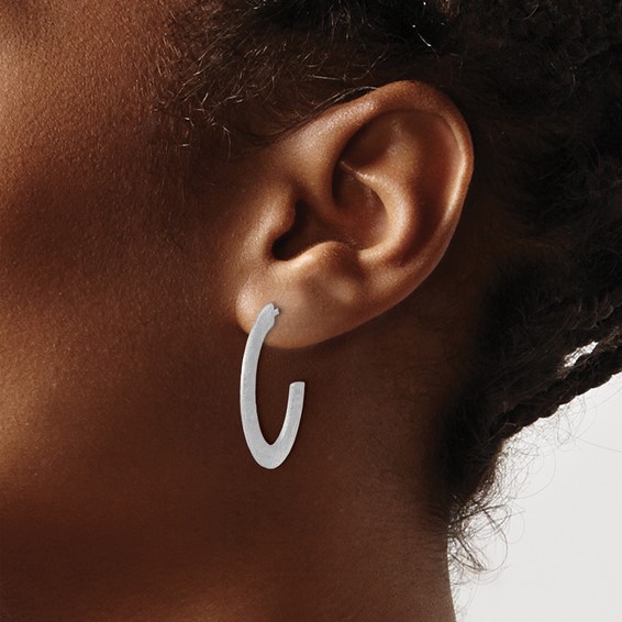 Leslie's Sterling Silver RH-plated Scratch Finish J-Hoop Post Earrings