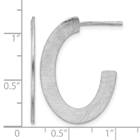 Leslie's Sterling Silver RH-plated Scratch Finish J-Hoop Post Earrings