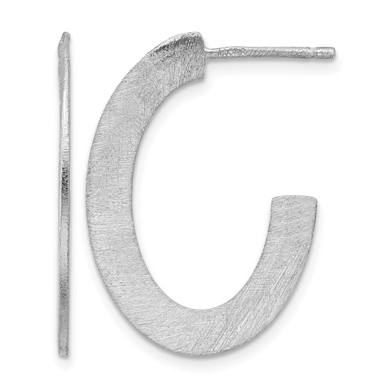 Leslie's Sterling Silver RH-plated Scratch Finish J-Hoop Post Earrings