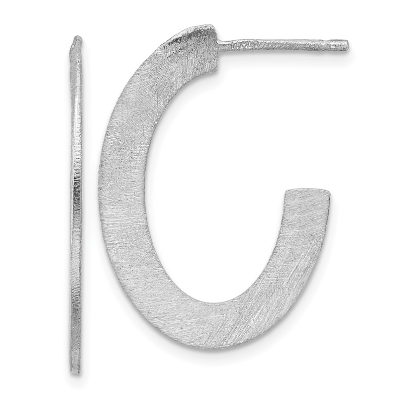 Sterling Silver RH-plated Scratch Finish J-Hoop Post Earrings