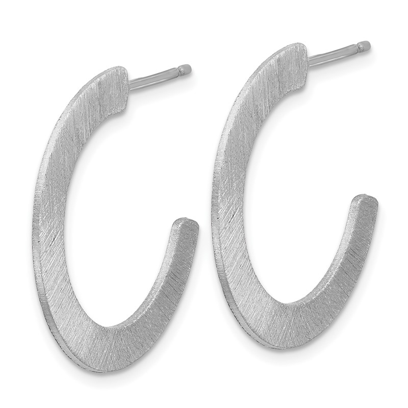 Sterling Silver RH-plated Scratch Finish J-Hoop Post Earrings