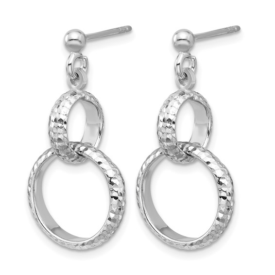 Leslie's SS RH-plat Polished / Dia-cut Circle Link Dangle Post Earrings