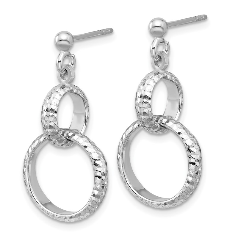 SS RH-plat Polished / Dia-cut Circle Link Dangle Post Earrings