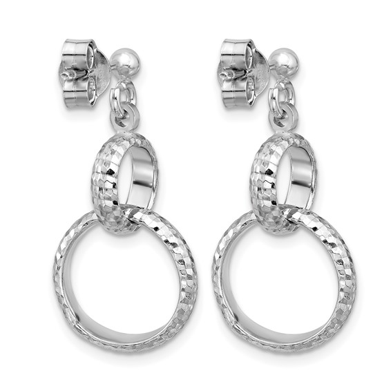 Leslie's SS RH-plat Polished / Dia-cut Circle Link Dangle Post Earrings