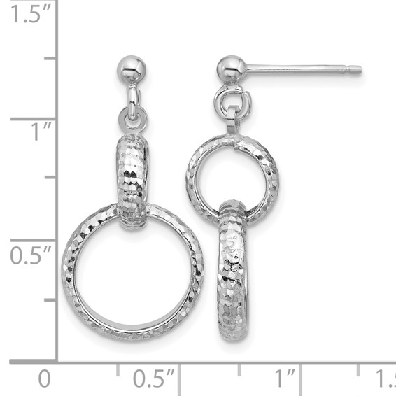 Leslie's SS RH-plat Polished / Dia-cut Circle Link Dangle Post Earrings