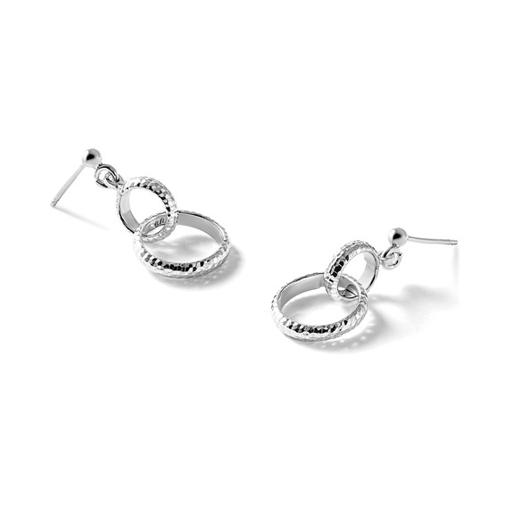 Leslie's SS RH-plat Polished / Dia-cut Circle Link Dangle Post Earrings