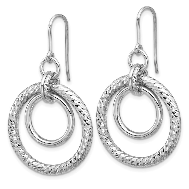 Sterling Silver RH-pl Polish/Dia-cut Circles Dangle Earrings