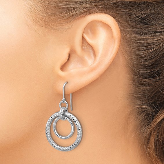 Leslie's Sterling Silver RH-pl Polish/Dia-cut Circles Dangle Earrings