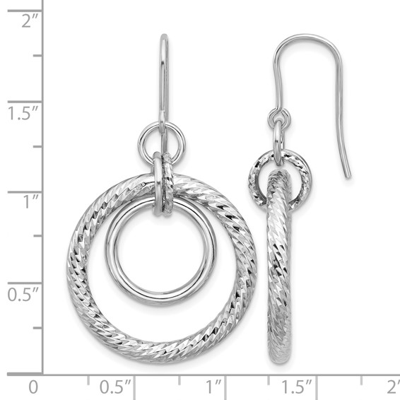 Leslie's Sterling Silver RH-pl Polish/Dia-cut Circles Dangle Earrings